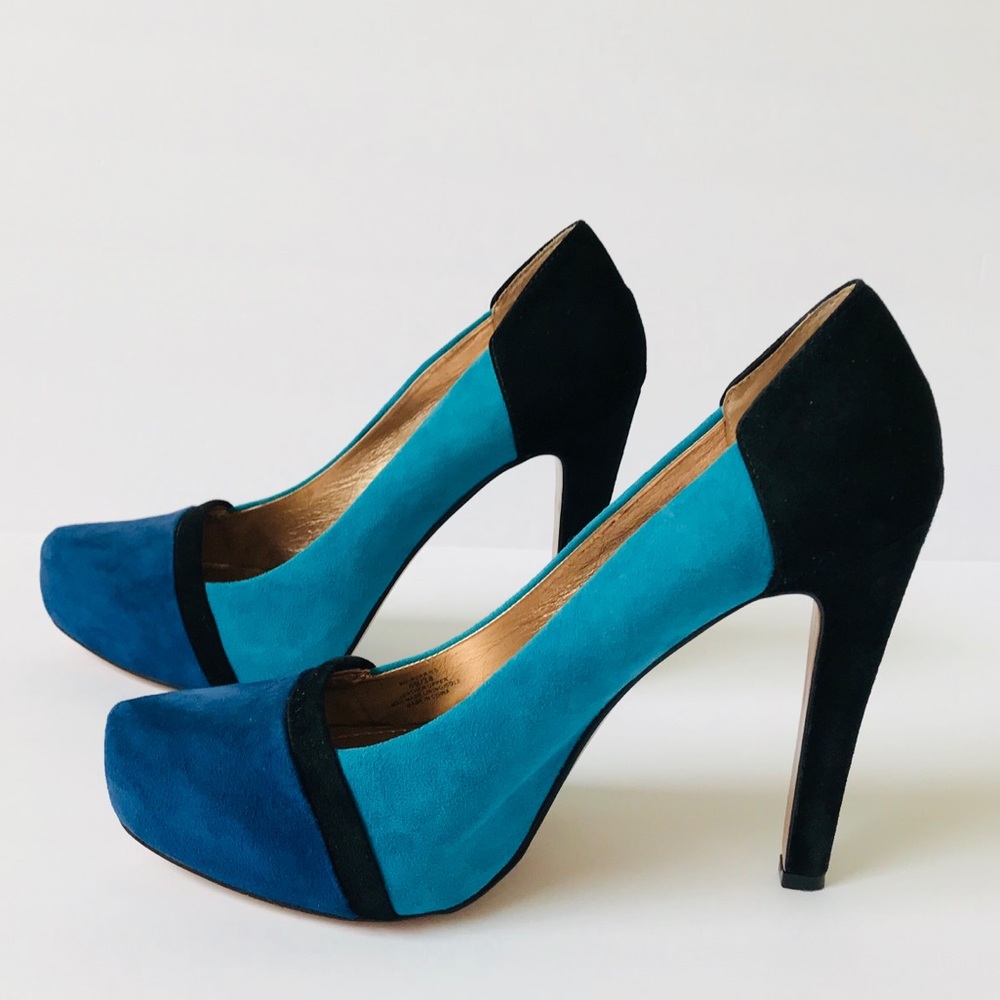 BCBGeneration Blue Black Color Block Suede Heels